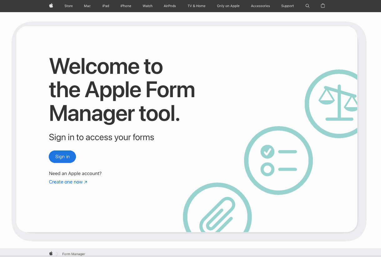Apple Education Form Manager interface screenshot